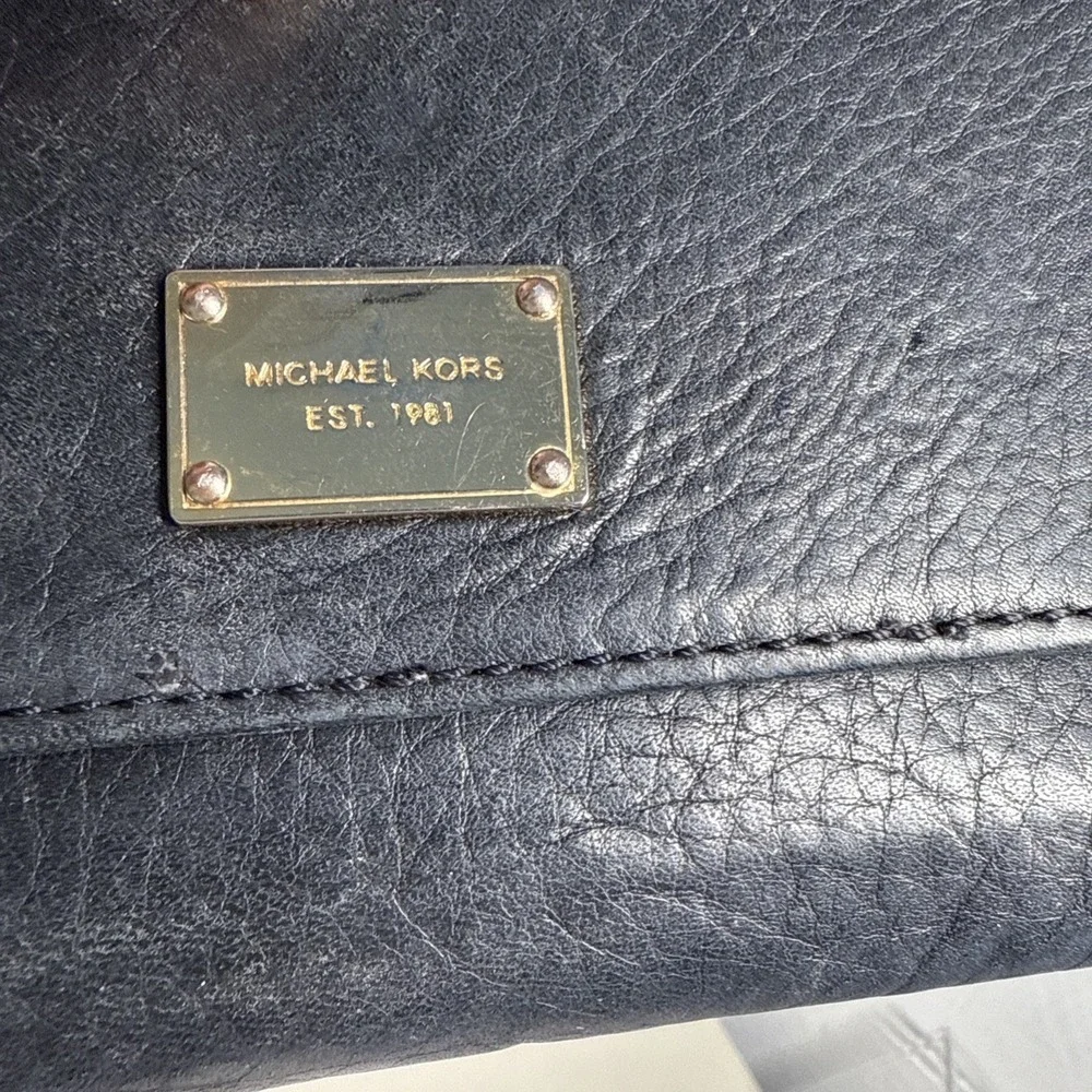 Michael Kors Black Soft Leather Twofold  Snap Zip Flap Women's Large Wallet
